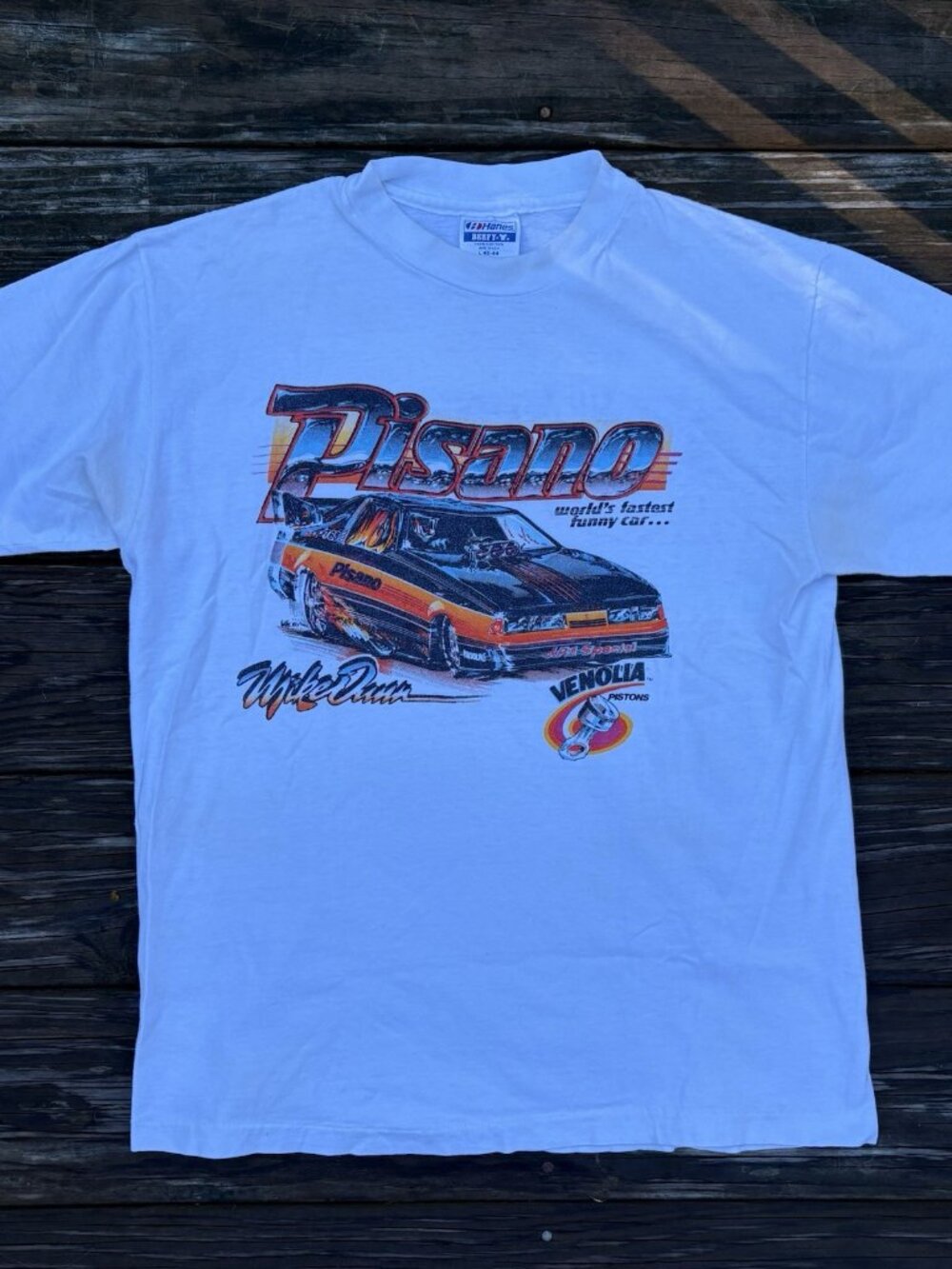Vintage 80s Mike Dunn Pisano Funny Car Drag Racing T Shirt Hanes USA Large